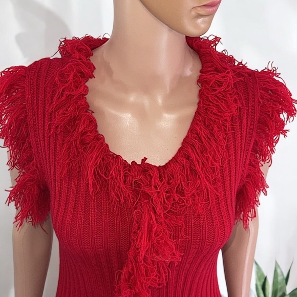 NEW Double Take Red Knit Sleeveless Fringe Sweater Dress - Picture 11 of 17